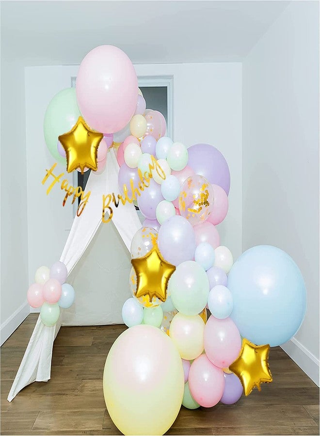 Hemito 53 Pieces Cabana Tent Birthday Decoration Set Pastel Balloons White Net for Cabana Theme Party with Led Lights with Gold Cursive Banner Background Decoration Items,Birthday Decoration Items - Image 1